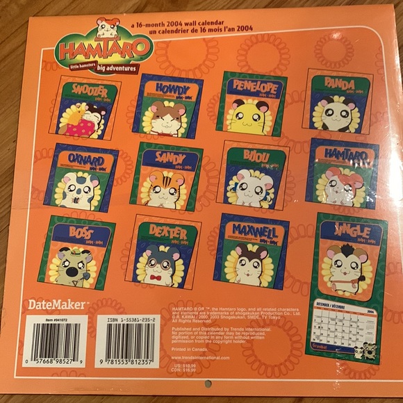 Vintage Hamtaro Little Hamsters Big Adventures 2004 Wall Calendar new Ham Ham - Picture 3 of 4